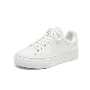 White Genuine Leather Sneakers Platform Laces Tennis Shoes, Size 6